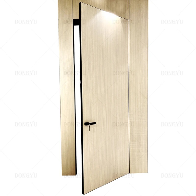 Invisible Bedroom Door Frameless Swing Wooden Door Customizable with Hidden Hinges Soundproof and Smooth Finish