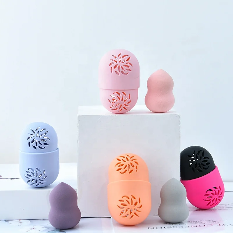 
Creative capsule type hollow convenient breathable powder puff storage box 