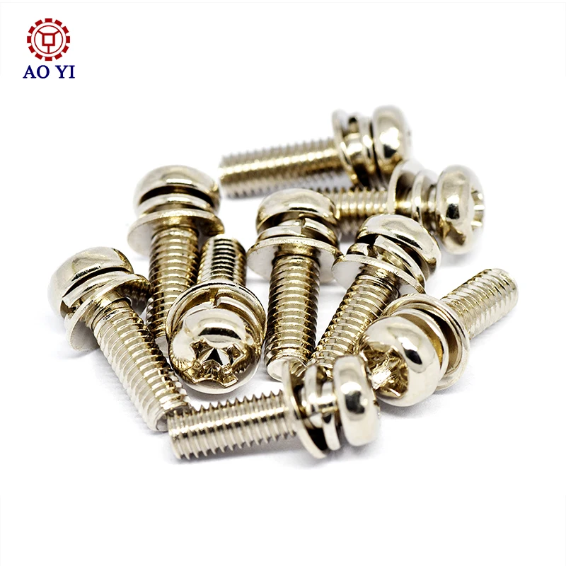 Customized High Quality M2 M3 M4 M5 M6 M8 M10 Spring Pads Flat Washer Cross Pan Round Head Car Triple Combination Screw