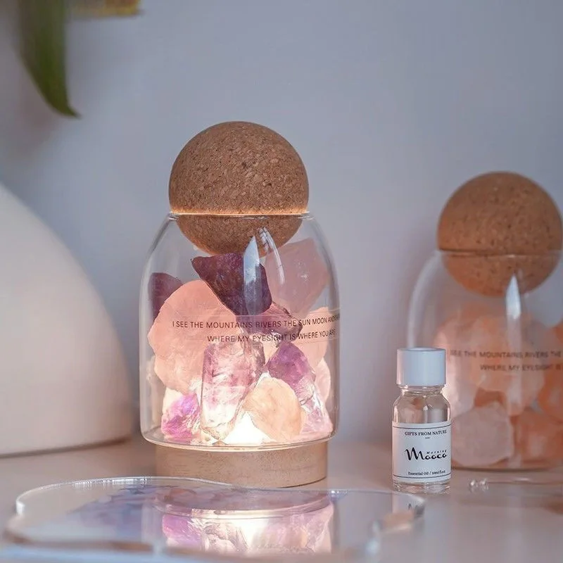 Home Decor Luxury Aromatherapy Natural Crystal Stone Air Freshener Essential Oil Diffuser Gift Set with Night Light