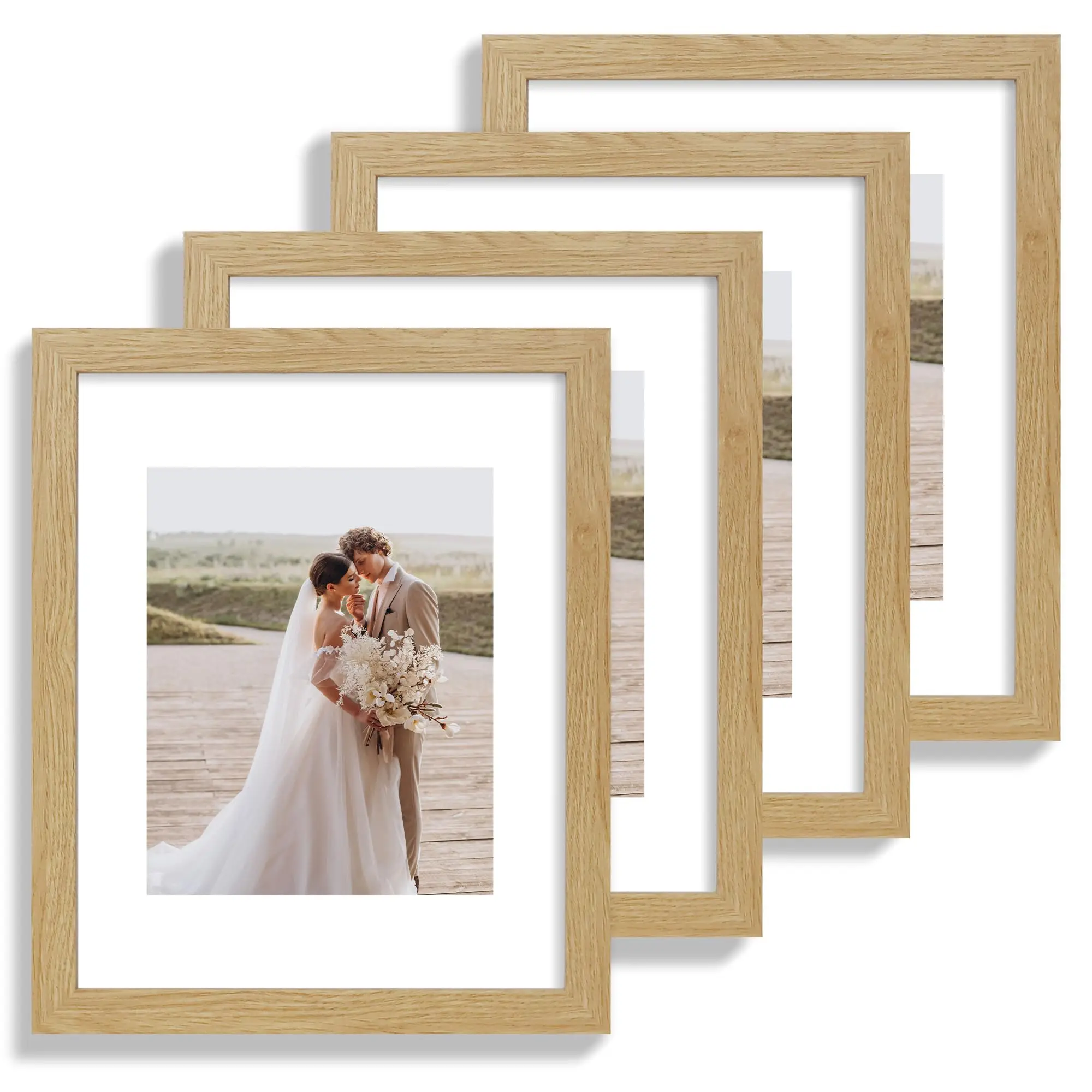 11x14 Picture Frame Natural Oak color Wooden Frame Display 8x10 Pictures with Mat or 11 x 14 without Mat for Wall Mounting