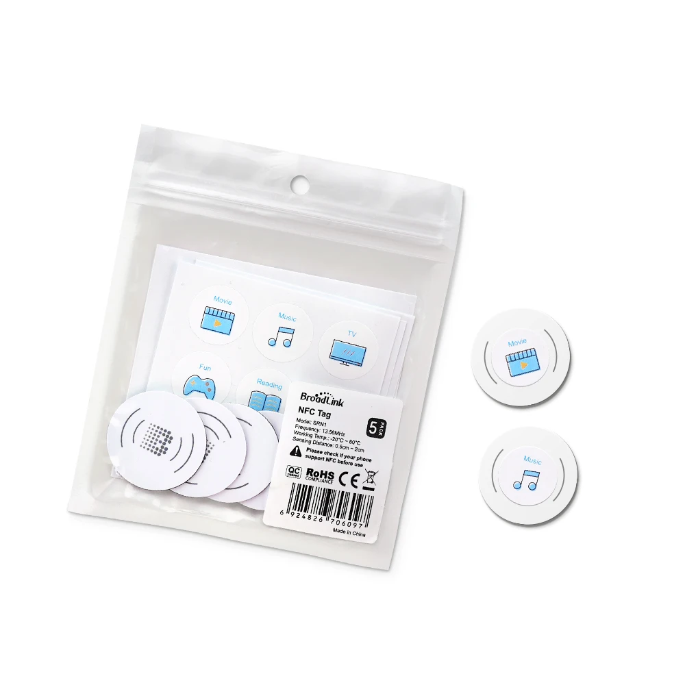 BroadLink Smart Home System NTAG215 Sticker Waterproof Compatible with All NFC-Enabled Smart Phones NFC Tags