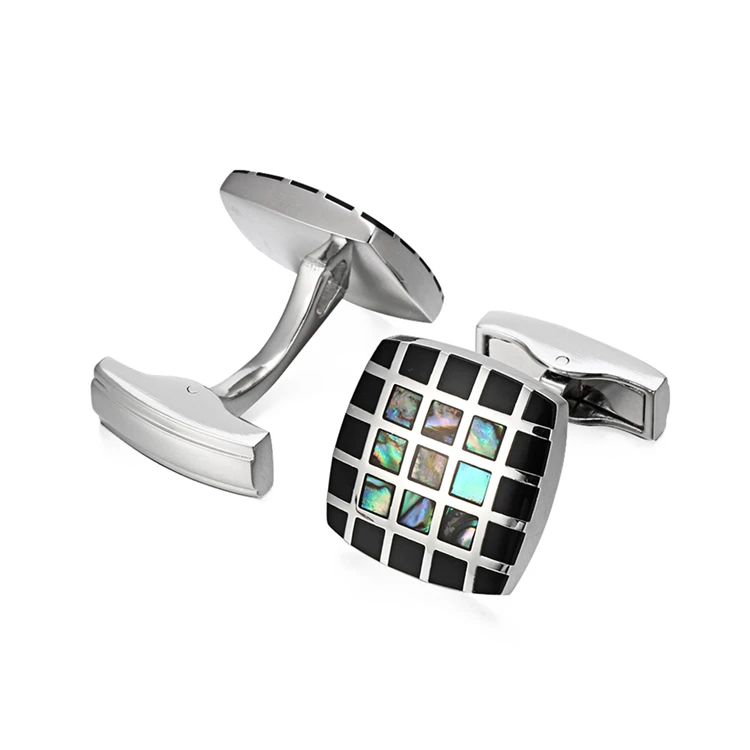 2022 Trendy High Quality Black And Colorful Shell Square Lattice Cufflinks Semi-Precious Stone For Mens Shirt