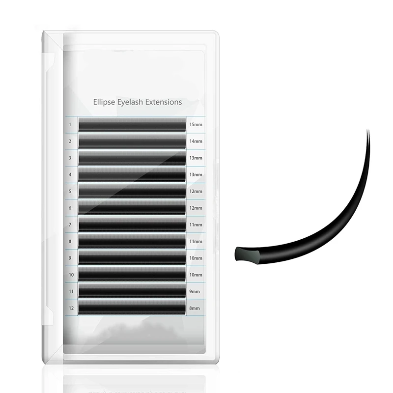 Factory Good Price 12 Rows Korean PBT Silk Hand Made Individual Lashes Ellipse Flat Eyelash Extension Volume Eyelashes