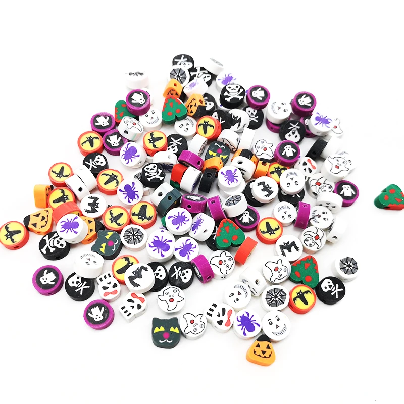 100pcs 10mm bat pumpkin ghost spider web Spacer loose beads halloween polymer clay beads for bracelet making