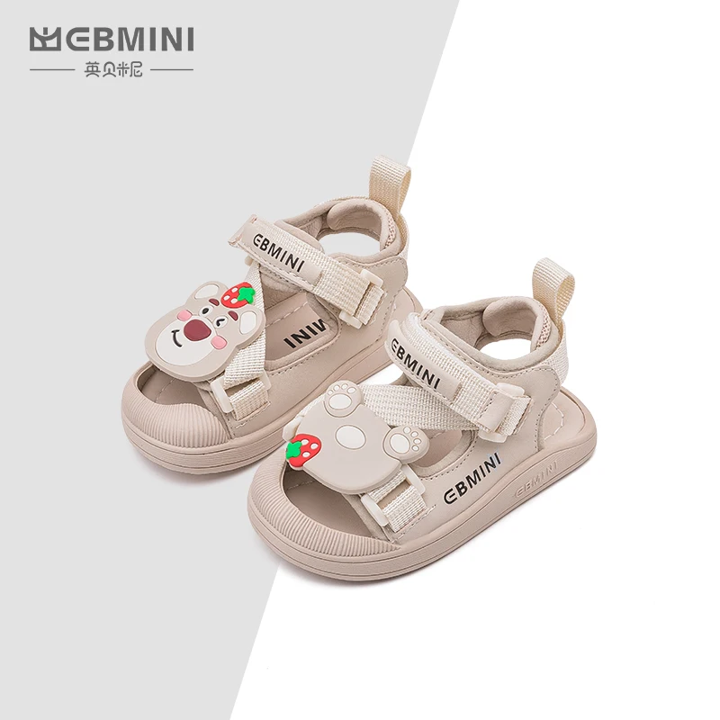 Ebmini summer cute strawberry bear tip-binding non-slip soft sole baby and little kids toddler sandals