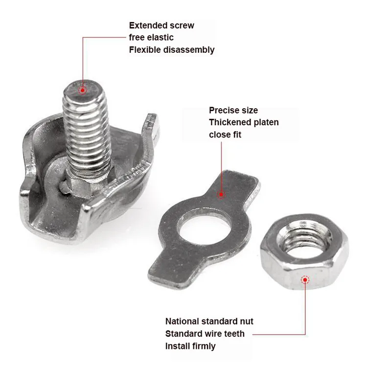 50PCS/30PCS M2 M3 M4 M5 M6 304 Stainless Steel Duplex Clips Stainless Steel Wire Cable Rope Grips Clamps