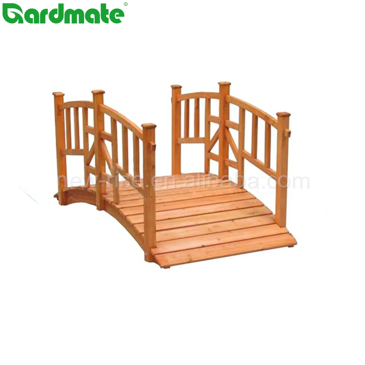 Wooden Yard Garden Decorative Stained Finishing Bridge with Handrail in Brown