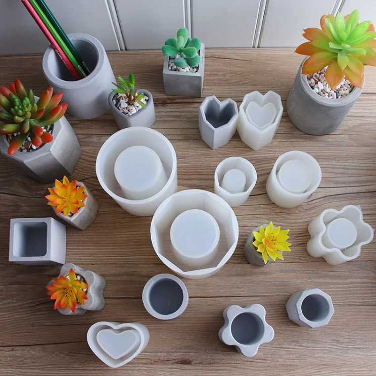 DIY Silicone Custom Small Desk Garden Flower Pot Cement Concrete Vase Planter Molds flower pot molds For silicone molds