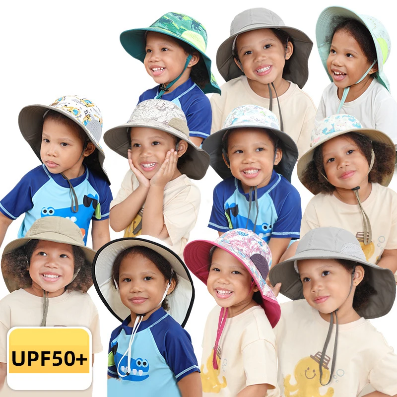 Custom logo Kids Summer Outdoor ventilation Large brim shawl sun protection fisherman hat Uv protection upf50+ baby sun hats