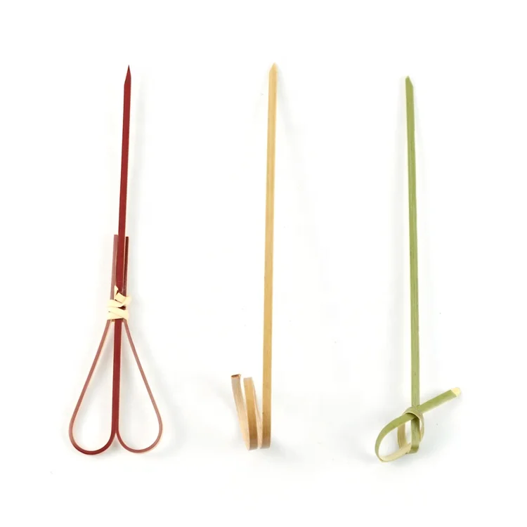 Bamboo Knot Cocktail Picks Fruit Hamburger Sandwiches Bbq Skewers decorative skewers Bamboo Looped Skewers