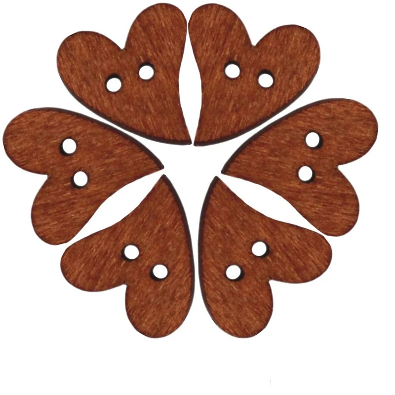 20Mm Wooden Heart 2 Hole Shirt Buttons Wooden Heart Buttons For Children