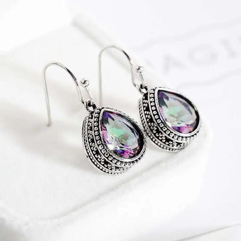 
Hot sale Natural Mystical Topaz Handmade Boho 925 Sterling Silver Earrings indian jewelry 