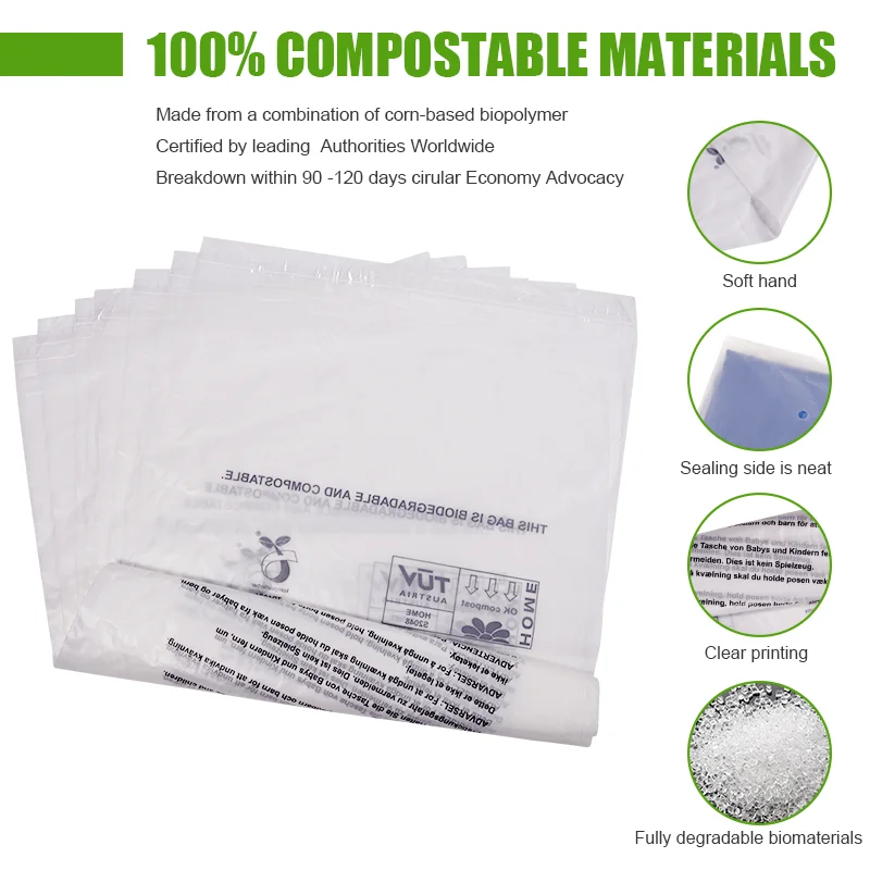  Wholesale Custom logo Transparent Pla selfb adhesive Compostable Clothing Bag Biodegradable Garment Packaging