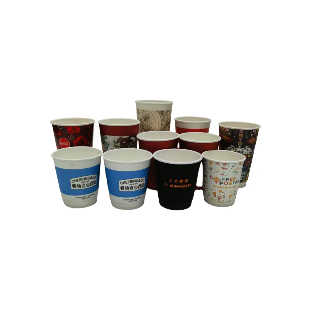 Customized Logo Printed High Quantity Double Wall Disposable Cup Hot Tea Cold Coffee Paper Cups With Lids