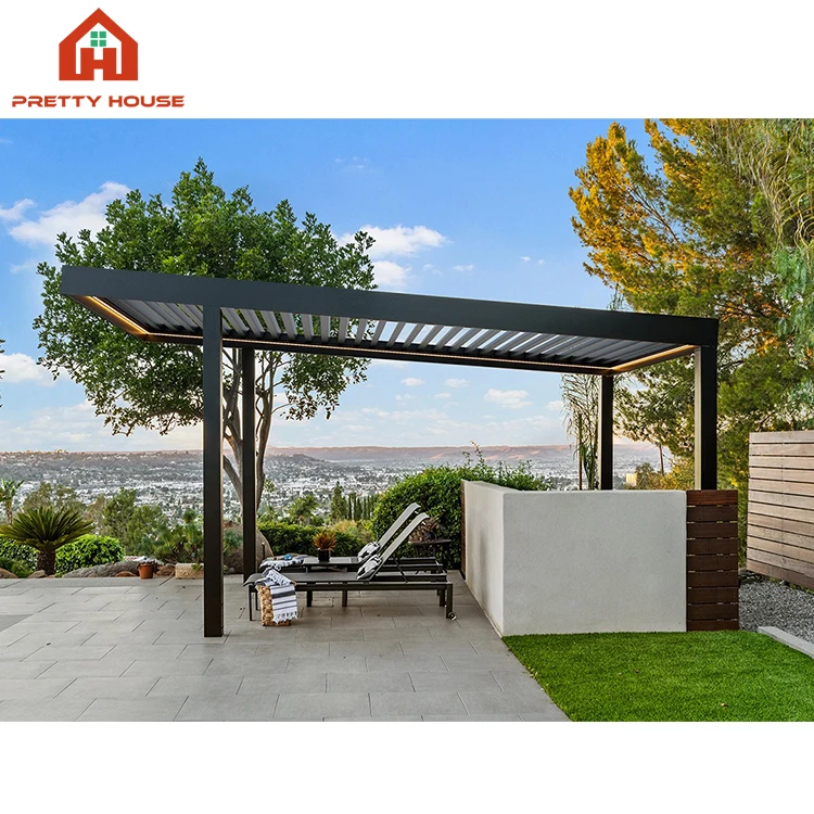 Gazebo canopy shades full retractable aluminum pergola
