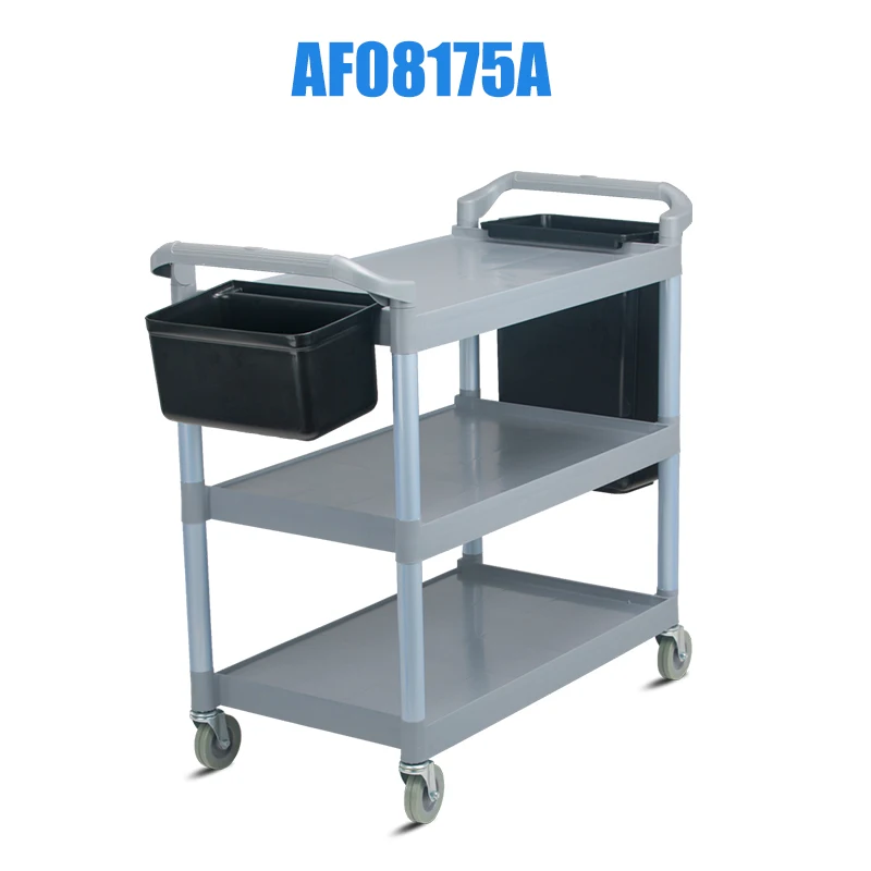 Commercial hotel restaurant large three-layer plastic trolley with hanging bucket food delivery service cart
