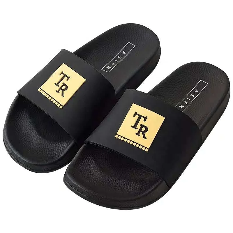 wholesale cheap custom logo slippers printed pu &pvc beach slipper men slide slippers custom logo  custom high quality sandals