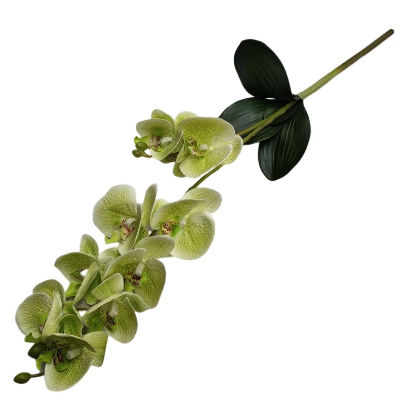 Decorative Floral 3D Printing 9 Heads Artificial Flower Phalaenopsis Orchids Stem With Leaves