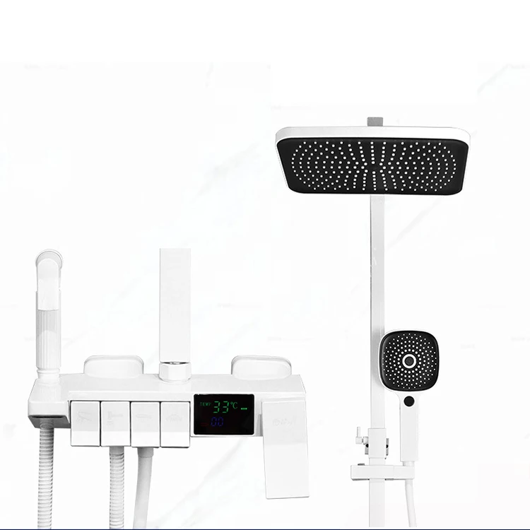 Wall Mounted LED Thermostatic Mixer Shower Set Piano Button Thermostatic Shower Set Brass Bathroom Shower Faucets with Bidet