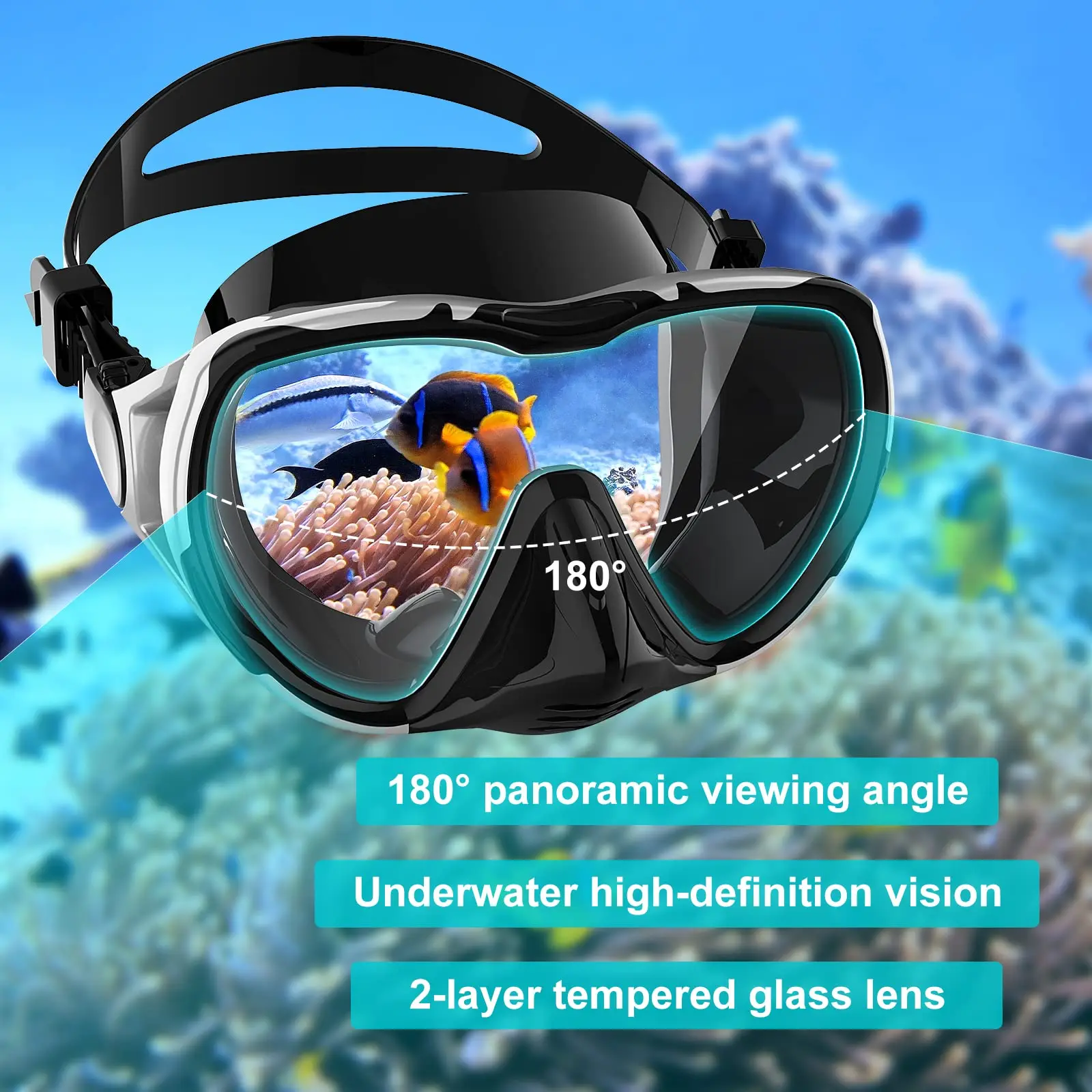 Professional Leak-proof Freediving Mask Anti-Fog Tempered Glass Lens Diving Mask For Adult