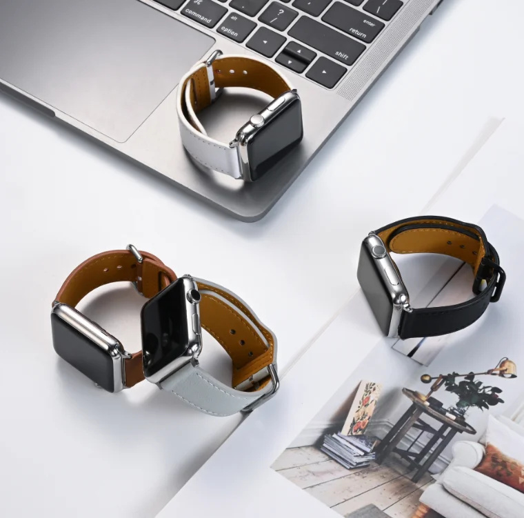 Кожаный ремешок для часов Apple Watch с квадратной пряжкой однотонный кожаный