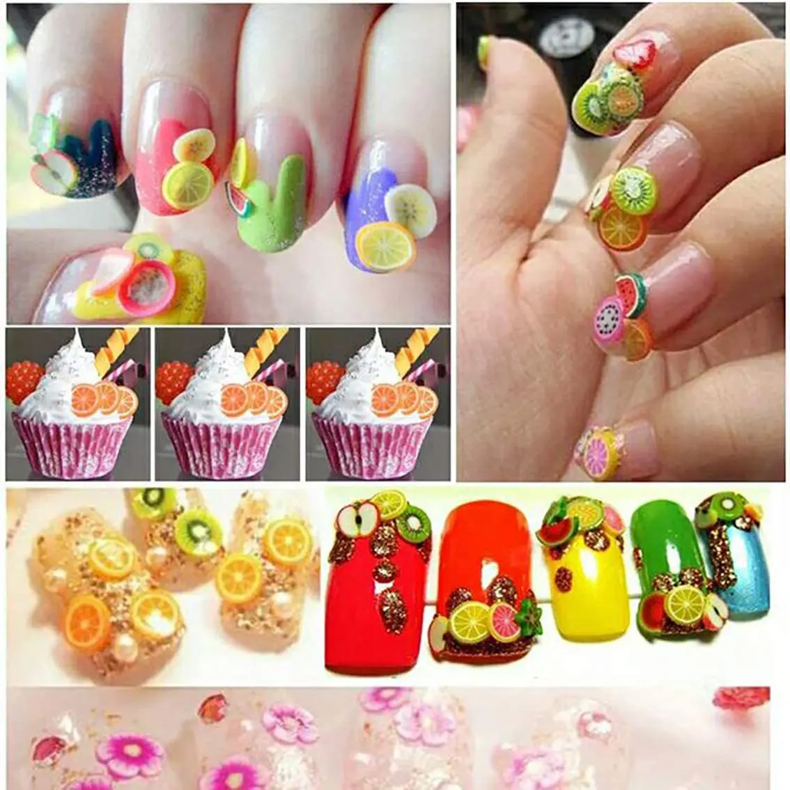 DIY 24 grids boxed Nail fruit soft ceramic chips Cute Design Art fruit Stick on Nails Slim Filler Mobile Phone Case Decoration