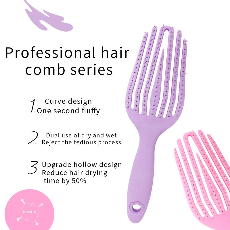 Custom Spots Massage Hair Styling Comb Delicate Plastics Hair Brush Curly Hair Design Large Curved Comb Hollow Fluffy Comb