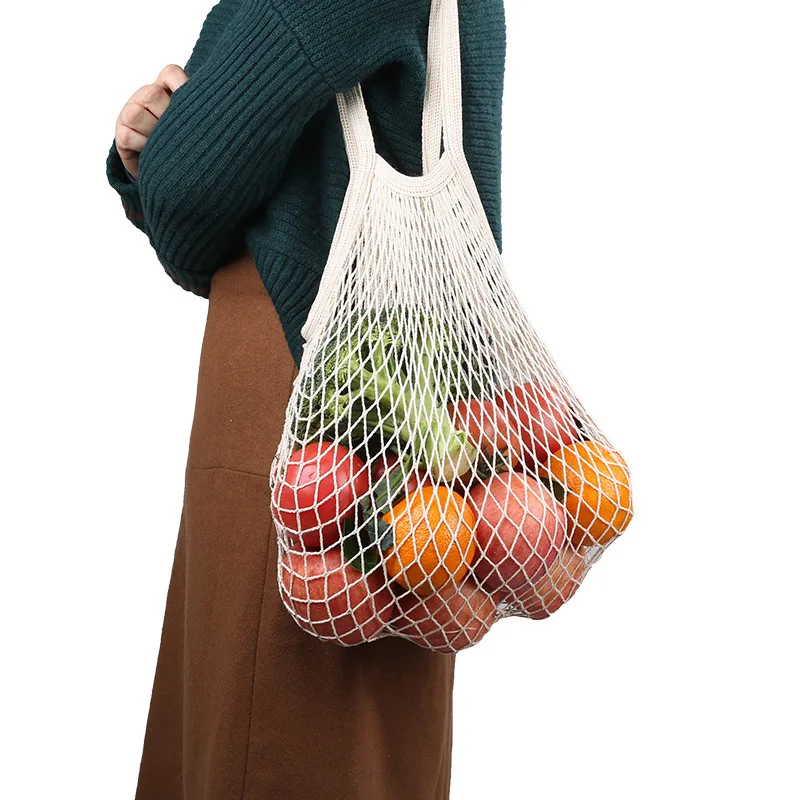 Оптовая продажа хлопчатобумажная Сетчатая Сумка для продуктов сумка супермаркетов с длинной ручкой сетчатая Наплечная покупок овощей и фруктов