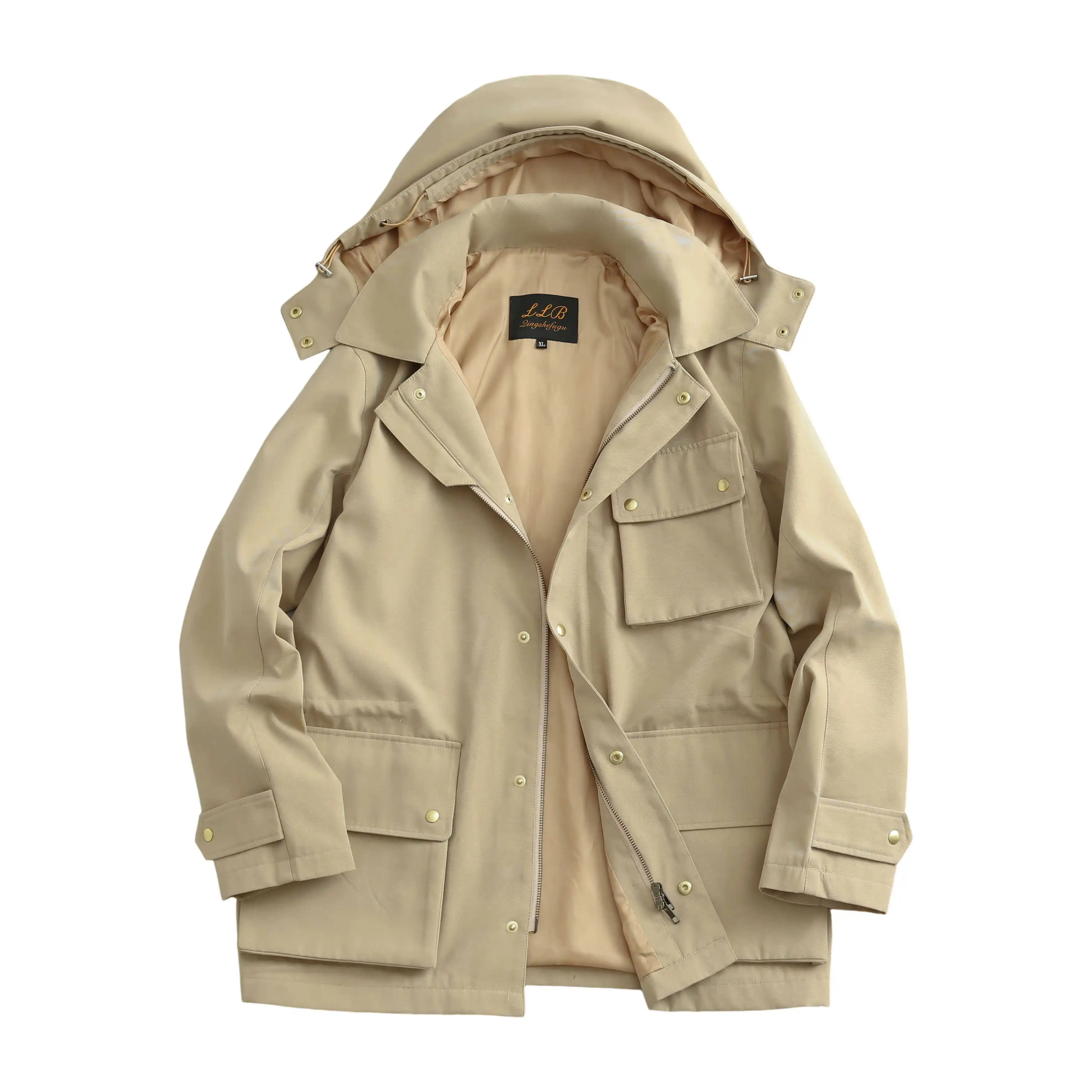 Italian Retro Detachable Hooded Composite Waterproof Three-Dimensional Cutting Coat Safari Jacket Workwear Windbreaker for Men