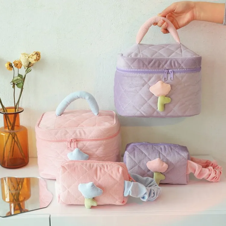 Girl cute high-value tulip cosmetic bag large capacity ins wind corduroy storage bag wash bag wholesale