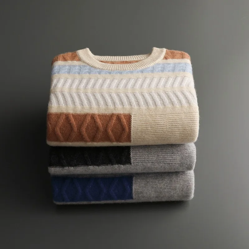 Man Crew Neck Pullover Hoodie Pullover Top 100% Wool Sweater Hot Sale  Long Sleeve Winter Clothes for Men Standard