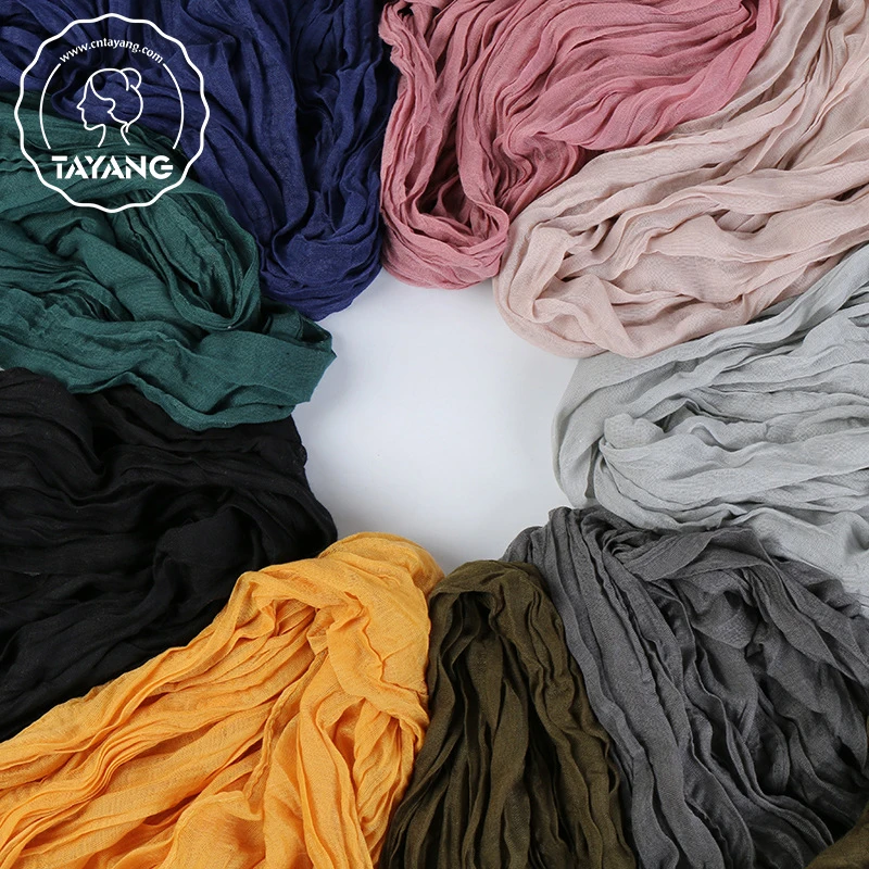 Оптовая продажа, монохромный плиссированный хлопковый шарф, производитель высококачественных обтягивающих хиджаб шарфов