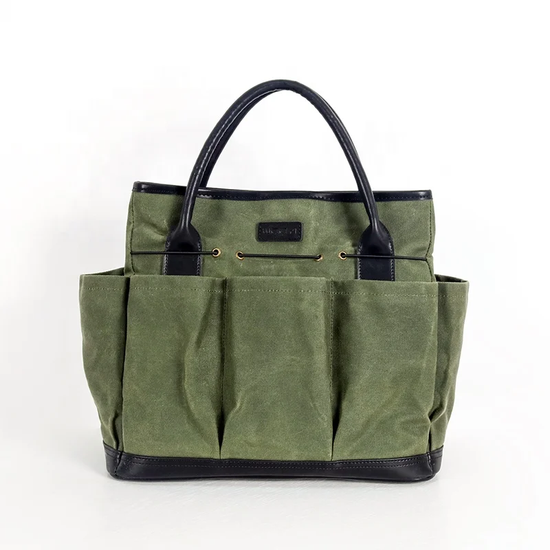 Пользовательская портативная Водонепроницаемая Вощеная холщовая садовая Сумка-тоут для хранения инструментов