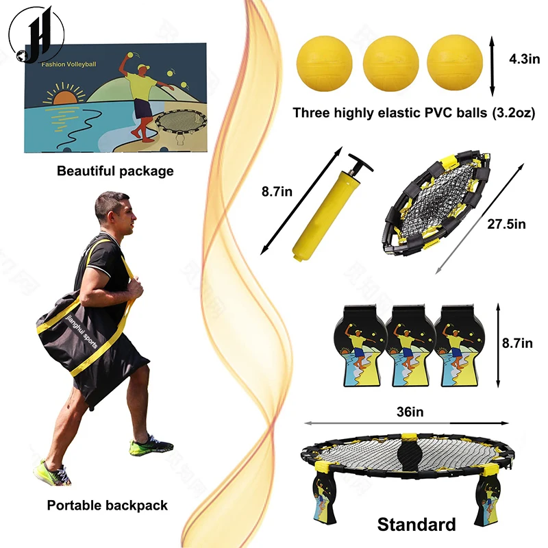 Custom JH Spike Ball Game Set Indoor & Outdoor Lawn Spikeball Beach Round Net Pop Up Volleyball Team Game for Kids,Teens,Adults