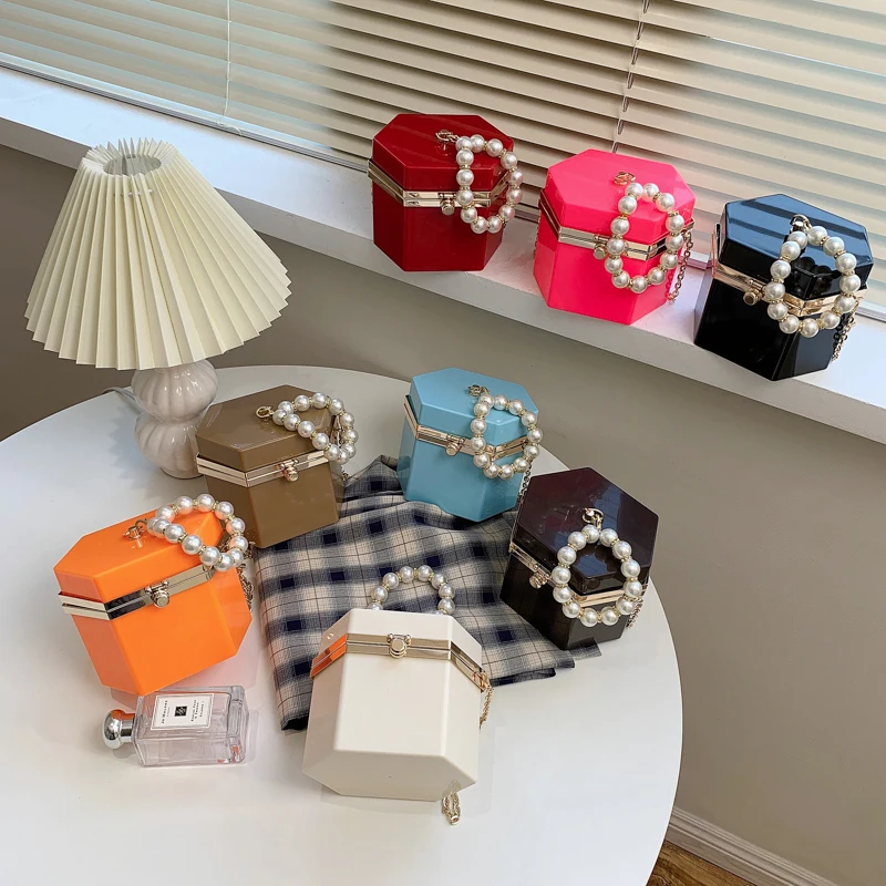 2022 New Fashion Ladies Mini Summer Pearl Handbags Female Solid Color Acrylic Box Bag Women Shoulder Bag Handbags