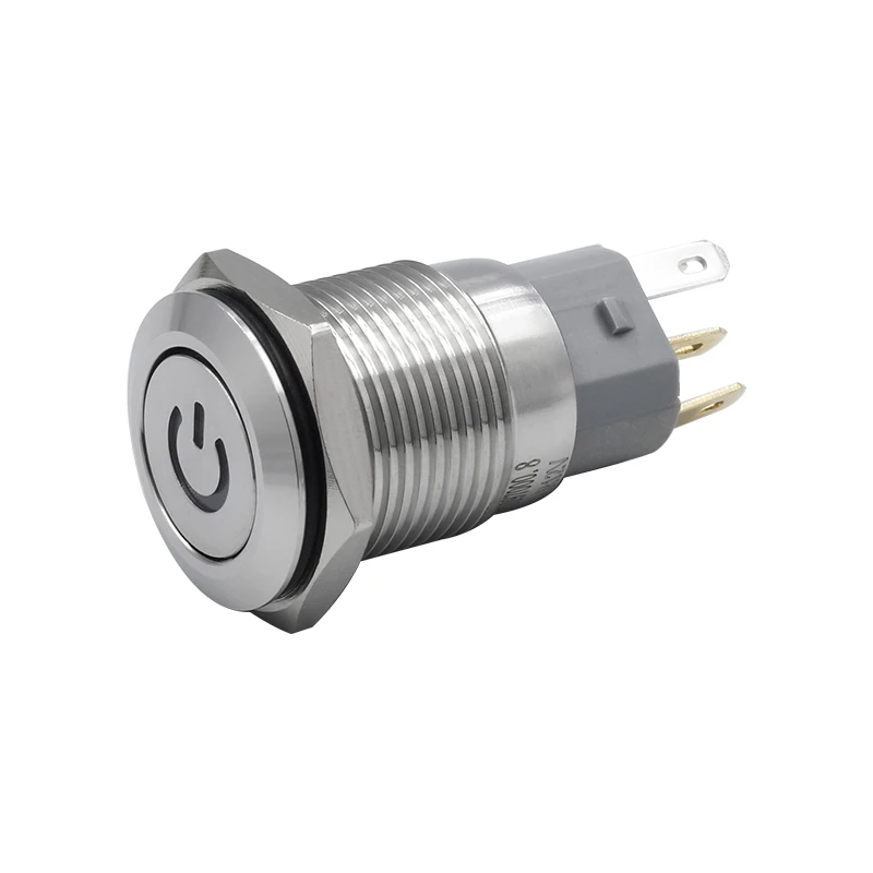 16mm Character Illuminated Type Momentary Flat Head Pin Terminal Waterproof Metal Push Button Switch