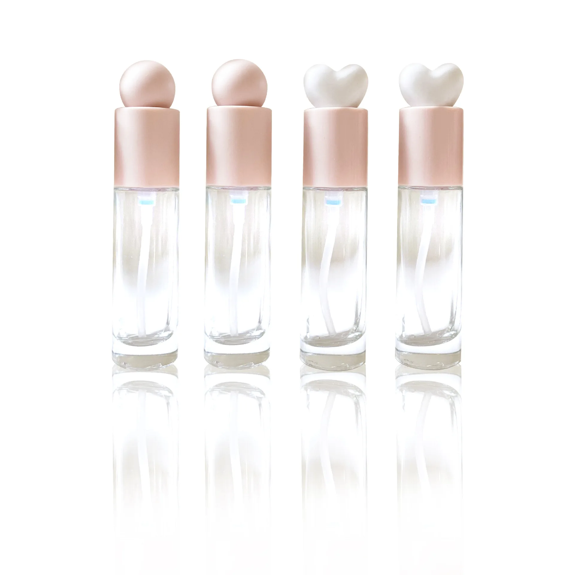 In Stock 30ml Custom Glass Bottle Pink Clear Empty Lotion Pump Bottle Heart Shape Foundation Bottle