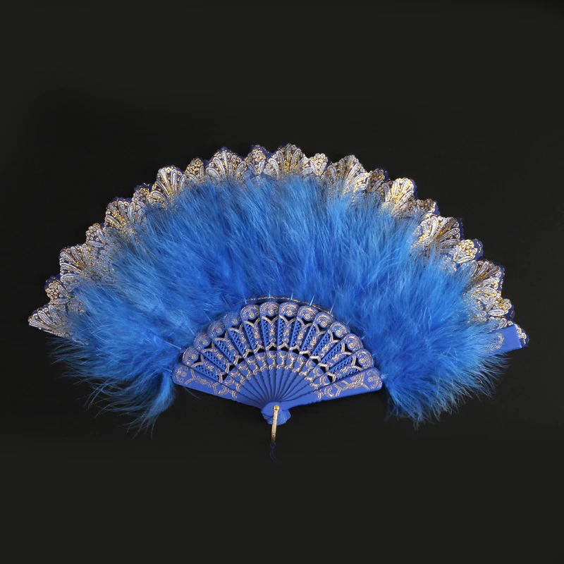 Vintage Lolita Folding Fan Colorful Feather Fan Women Cosplay Dance Fan