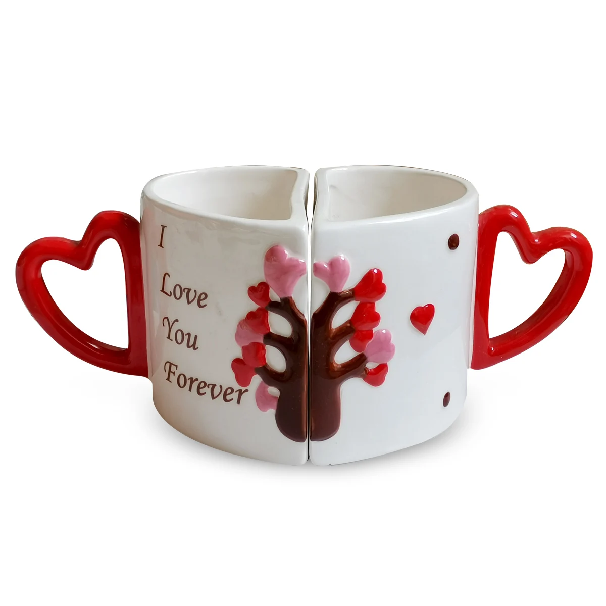 Valentines Couple Mugs Dolomite Heart Shape Couple Mug With Love Tree Ceramic Embossed Valentine Coffee Mug for Gift