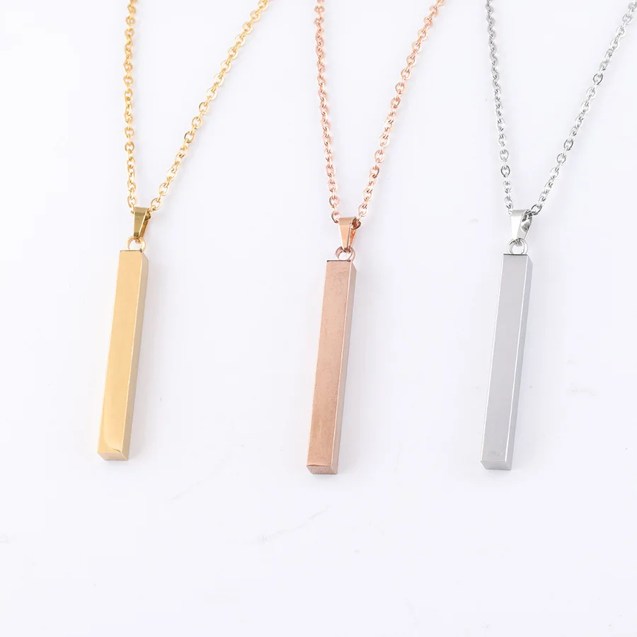 Wholesale Engraveable Bar Necklace Personalized Custom Gold Plated Stainless Steel 3d Bar Blank Necklace For Women Men