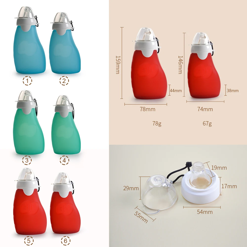 Unique Design Leakproof Feeding Bottle Reusable Food Pouch Silicone Newborn Baby Feeder Feeding Bottle