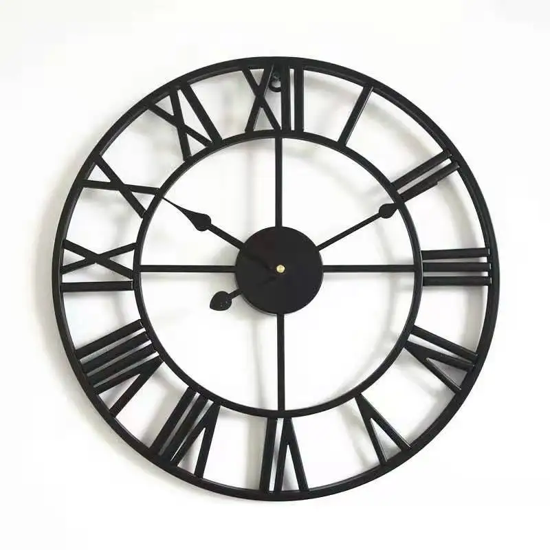 24-inch Nordic round double-ring gold black metal minimalist modern living room creative decoration wrought iron wall clock