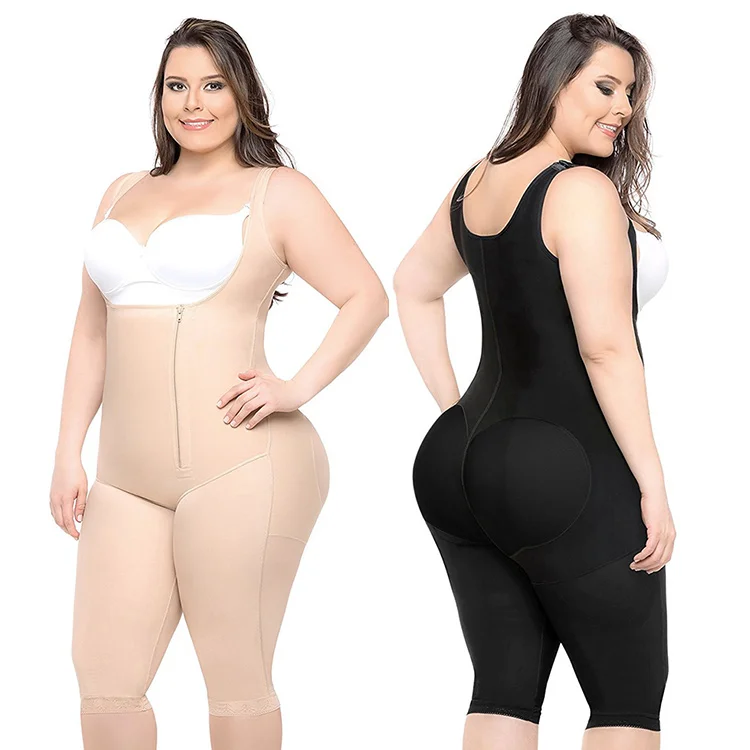 Knee Length Shapewear with open crotch Full body shaper Lingerie crotchless bodysuit