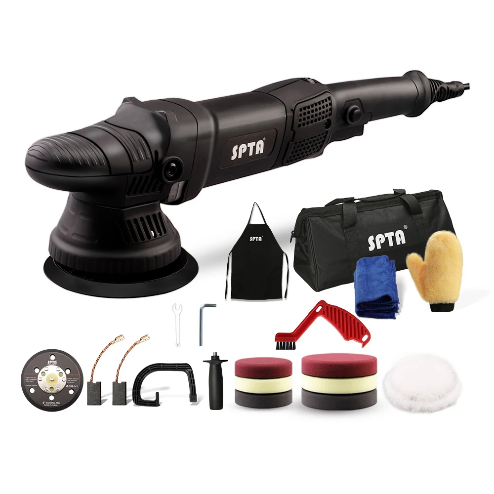 SPTA 5 Inch Dual Action Car buffing Polisher Set 15mm Random Orbit Auto Detailing Accessories for Waxing cleaning