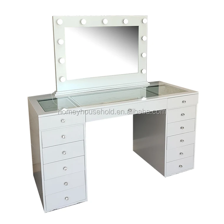 
2020L makeup working table dressing table with drawers wooden vanity table with led mirrors bathroom hair styles lighted mirror 