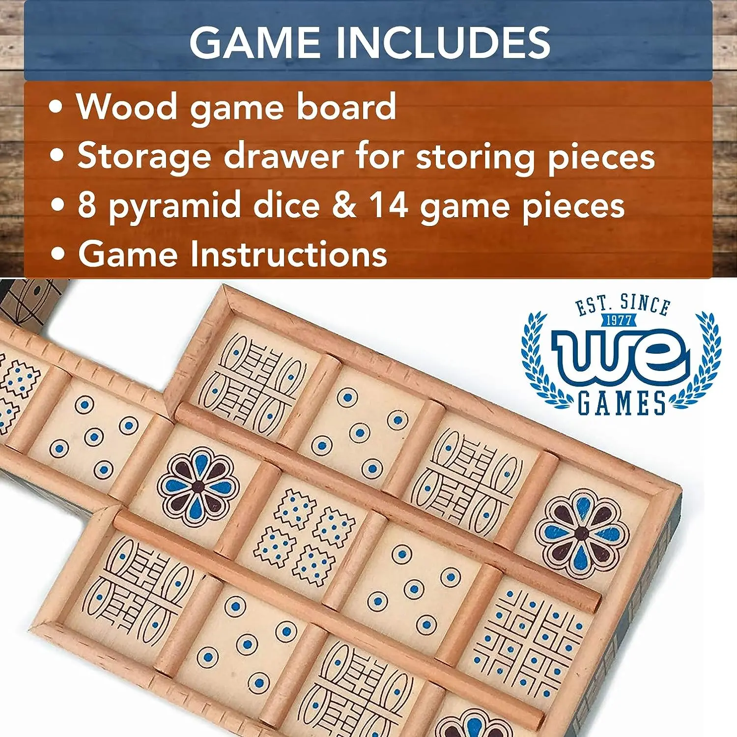 Royal Game of UR Strategy Board Games for Adults and Kids Ancient Tabletop Game with Built-in Storage Unique 2 Player Wooden B