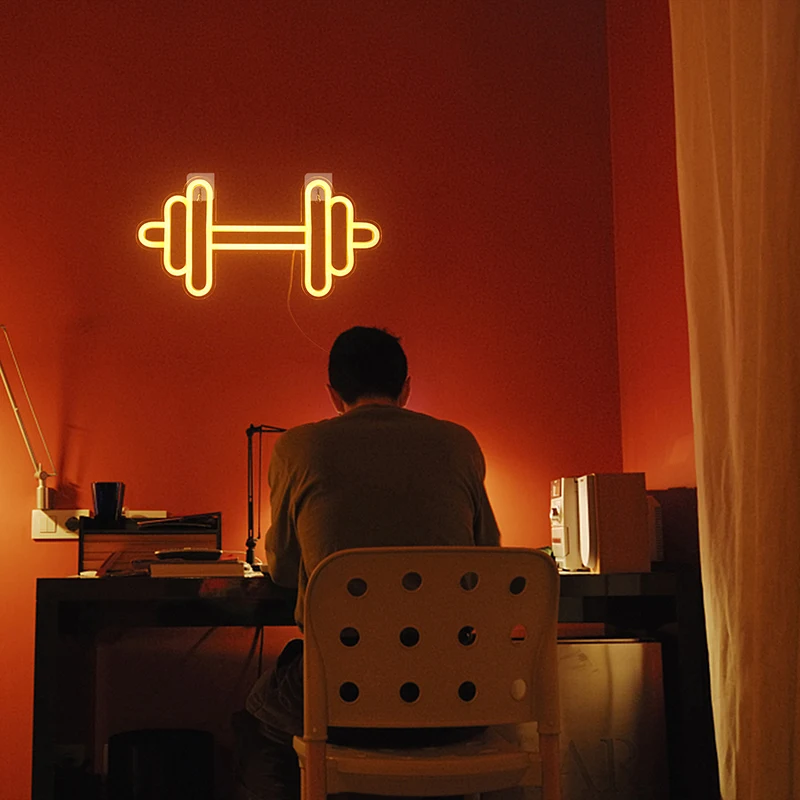 Wanxing Neon Barbell Dumbbell Neon Sign Gym 3 Colors Wall Hanging Neon Light Sign For Sports Room Decor Club Party Bar Xmas Gift