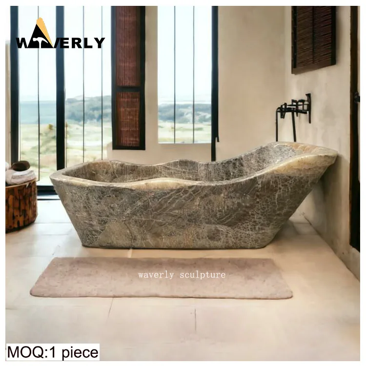 European Style Modern Outdoor Natural Stone Bathtub Hotel Villa Bathroom Freestanding Stone Bathtub High Quality Marble Bathtub