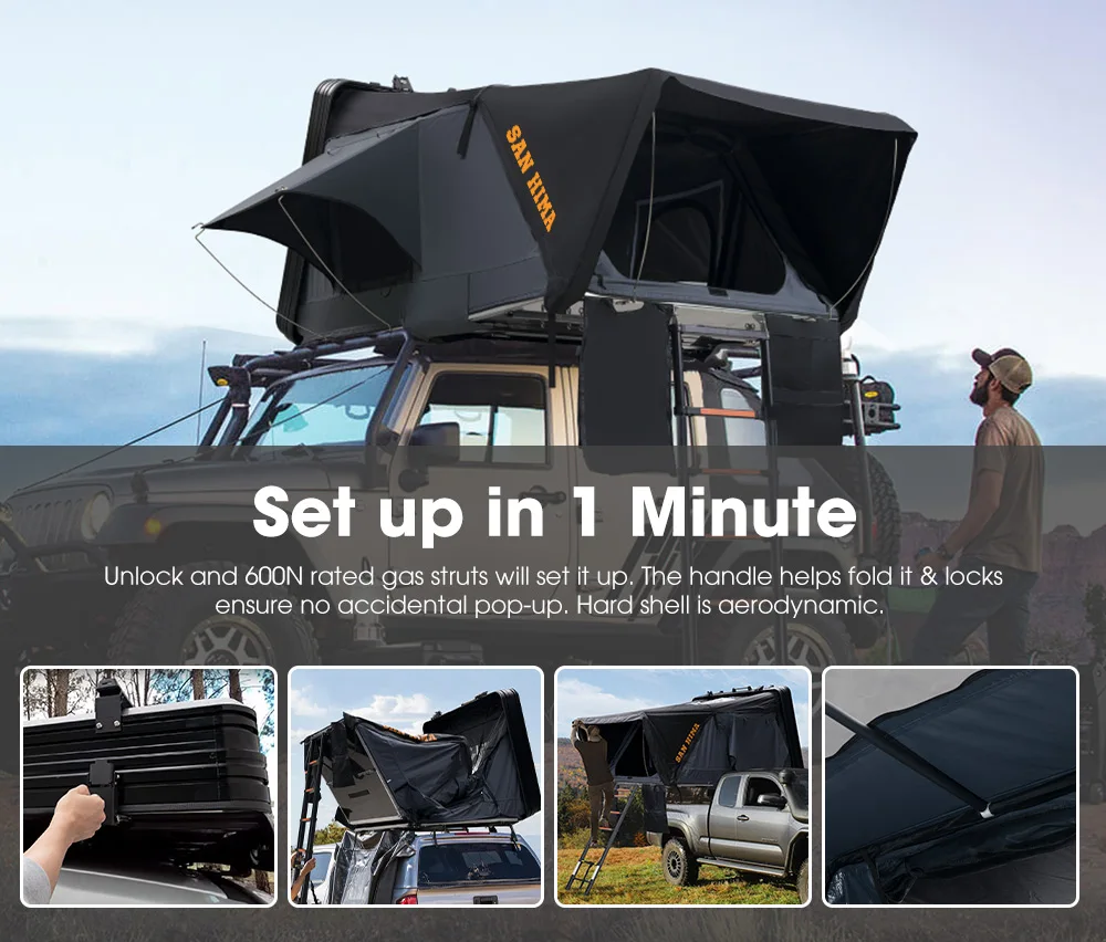 SAN HIMA 4 Person Aluminum High Hard Shell Roof Top Tent Car Rooftop Tent For 4x4 Off-Road Camper Camping